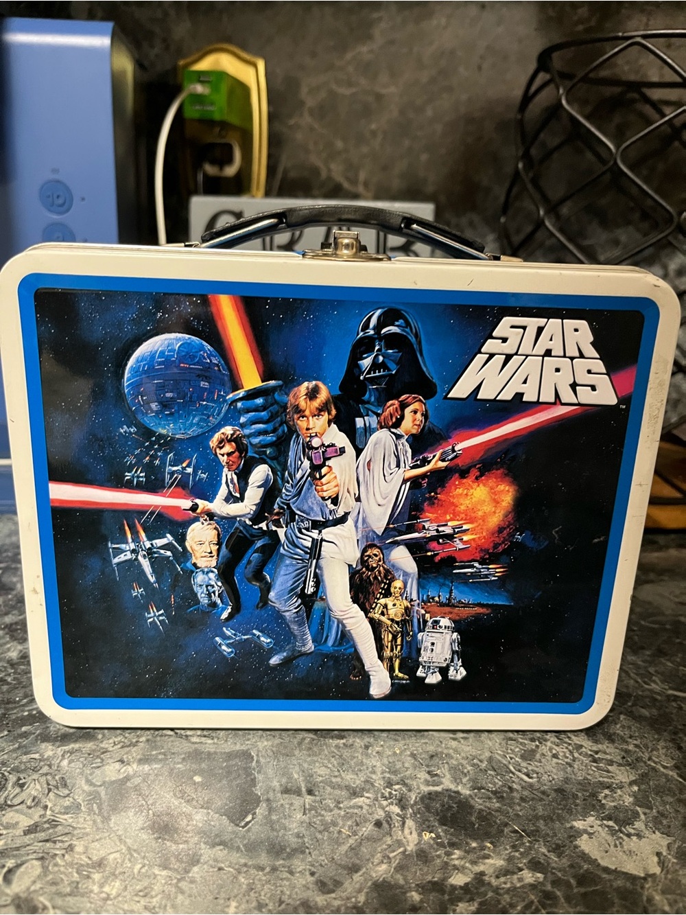 Star Wars Metal Lunchbox with Blue and White Retro Artwork